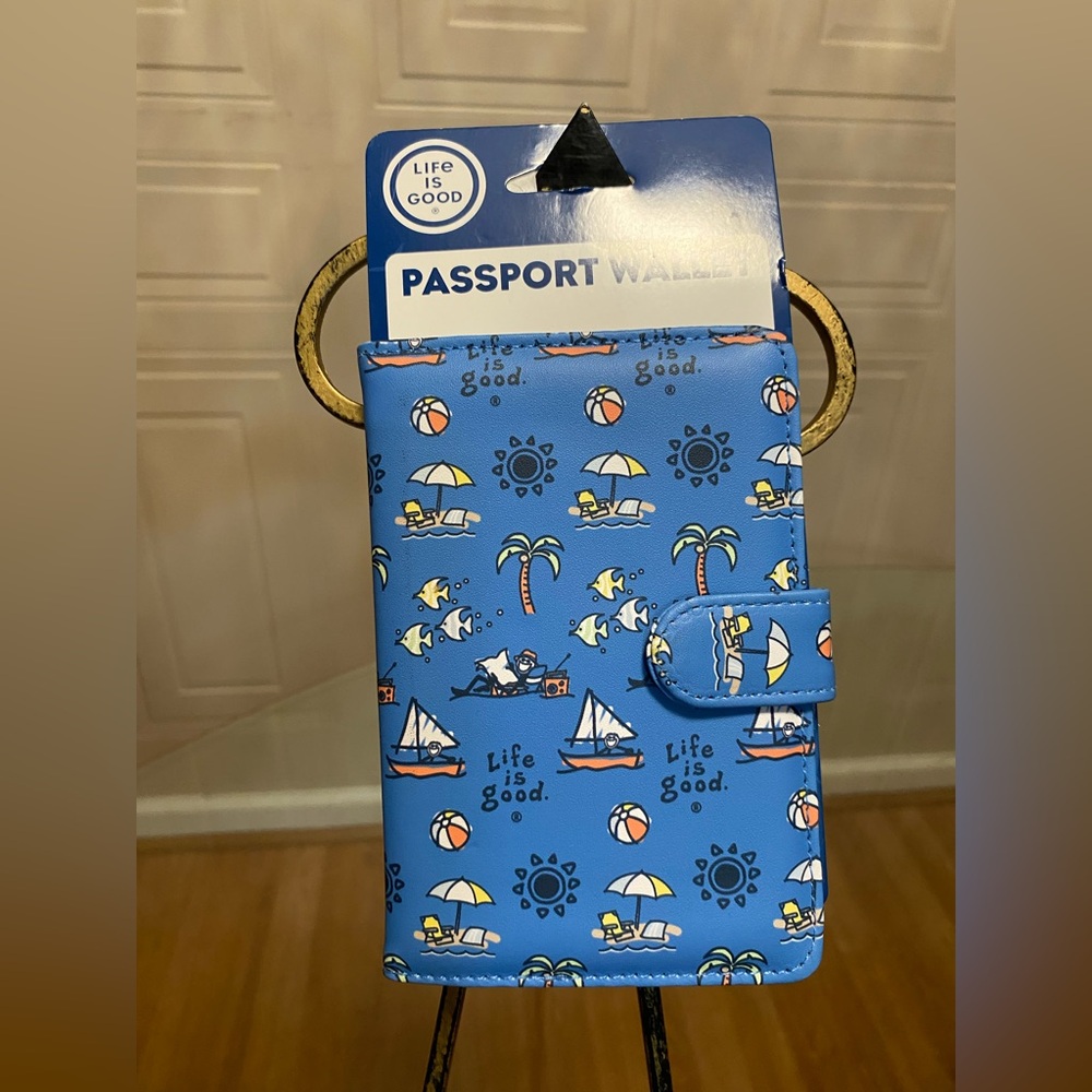 Life is Good Passport Wallet with Interior Card Slots Magnetic Snap Closure New